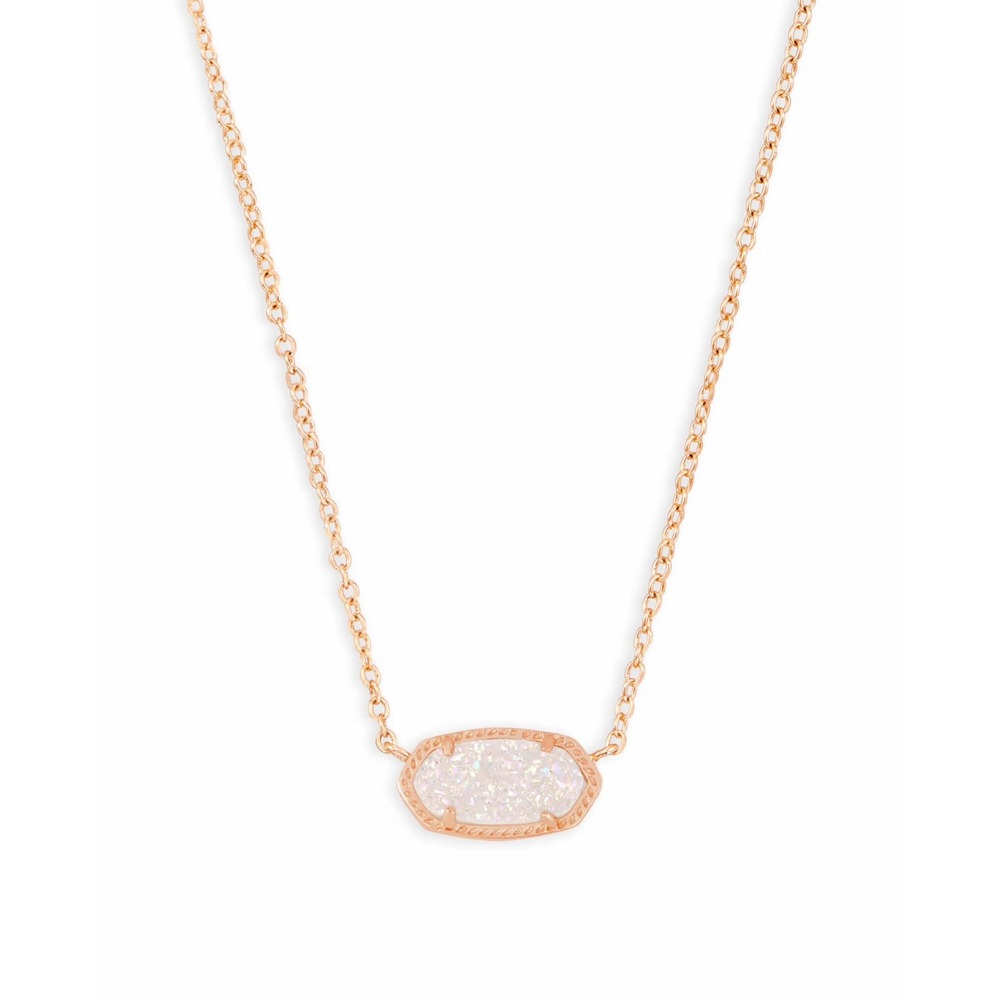 NWT Kendra Scott Elisa Rose Gold Pendant Necklace in Iridescent Drusy / In Box